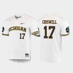 #17 Mens Jeff Criswell Michigan Jersey 2019 NCAA Baseball College World Series White