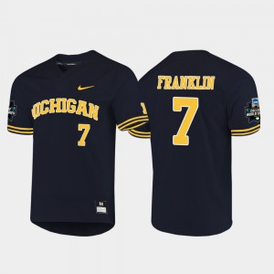 Men's Navy #7 Jesse Franklin Michigan Jersey 2019 NCAA Baseball College World Series