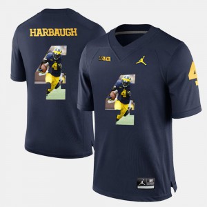 Jim Harbaugh Michigan Jersey For Men's Player Pictorial Navy Blue #4