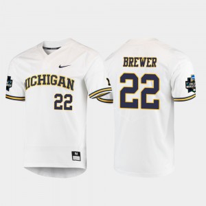 Jordan Brewer Michigan Jersey Mens White #22 2019 NCAA Baseball College World Series