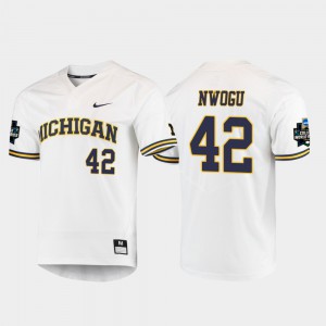 Mens White 2019 NCAA Baseball College World Series Jordan Nwogu Michigan Jersey #42