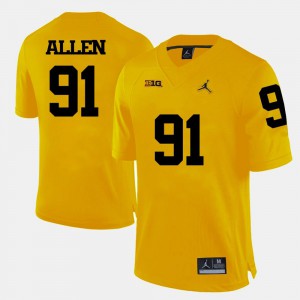 #91 College Football Yellow Kenny Allen Michigan Jersey For Men