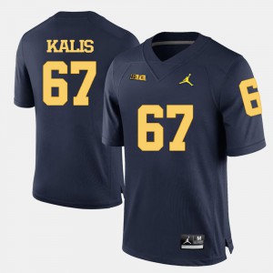 #67 For Men's College Football Navy Blue Kyle Kalis Michigan Jersey