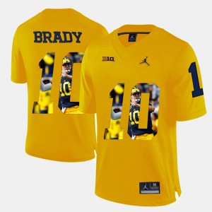 Player Pictorial Yellow Tom Brady Michigan Jersey For Men's #10