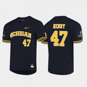 Navy Men #47 2019 NCAA Baseball College World Series Tommy Henry Michigan Jersey