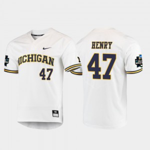 #47 Men's 2019 NCAA Baseball College World Series White Tommy Henry Michigan Jersey