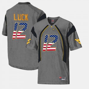 Mens Oliver Luck WVU Jersey #12 US Flag Fashion Gray