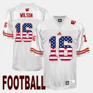 #16 Russell Wilson Wisconsin Jersey Men's US Flag Fashion White