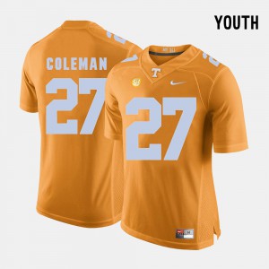 Justin Coleman UT Jersey College Football Orange Youth(Kids) #27