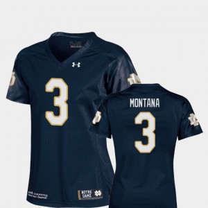 Navy #3 For Women's Replica Joe Montana Notre Dame Jersey College Football
