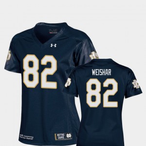 #82 For Women's Navy College Football Nic Weishar Notre Dame Jersey Replica