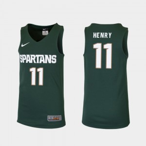 College Basketball Aaron Henry MSU Jersey Youth Replica #11 Green