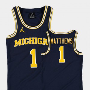 #1 Charles Matthews Michigan Jersey Replica For Kids Navy College Basketball Jordan