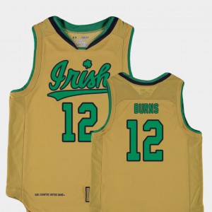 Elijah Burns Notre Dame Jersey Youth(Kids) Replica #12 Gold College Basketball Special Games